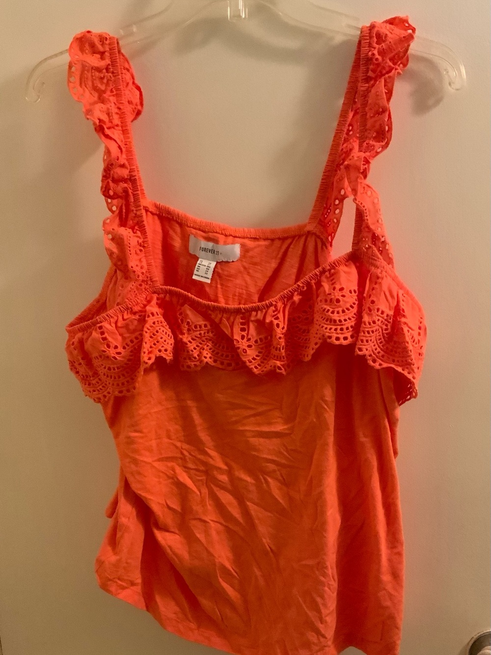 Forever 21 Bright Orange Eyelet Ruffle Tank Top